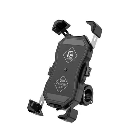 Kewig Four-Claw Motorcycle Phone Mount for On the Go Rides - black four-jaw clamp with silicone pads and USB charger for motorcycles
