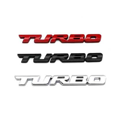 Set of 8 Metal Turbo Car Stickers for Sports Vehicle Decoration - 3D TURBO zinc alloy badges in red, black and chrome