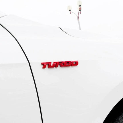 Set of 8 Metal Turbo Car Stickers for Sports Vehicle Decoration red 3D TURBO badge on white car fender, zinc alloy sport decal