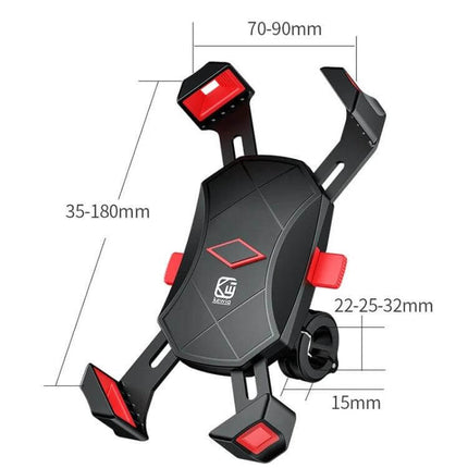 Kewig Four Claw Bike Phone Holder For Bicycle And Motorcycle - black red four-claw adjustable mount with silicone pads and handlebar clamp