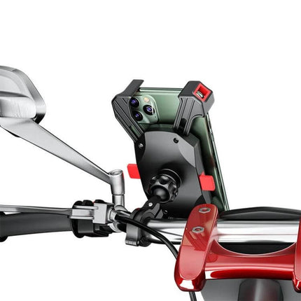 Kewig Four Claw Bike Phone Holder For Bicycle And Motorcycle mounted on motorcycle handlebar holding smartphone securely