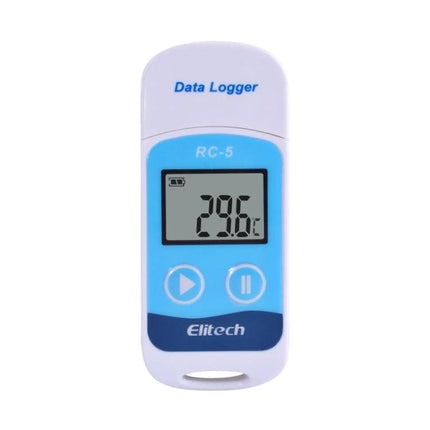 Digital USB Temperature Data Logger for Cold Storage compact USB data logger with LCD showing 29.6°C for refrigerated transport and storage