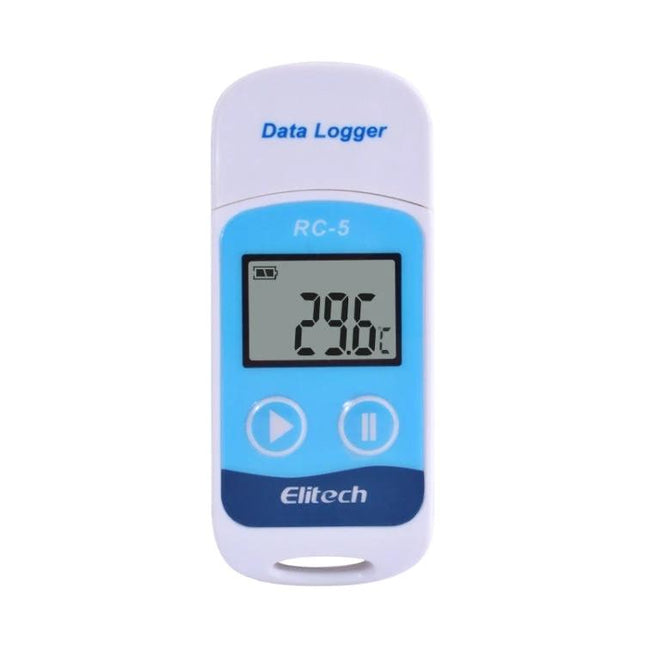 Digital USB Temperature Data Logger for Cold Storage compact USB data logger with LCD showing 29.6°C for refrigerated transport and storage