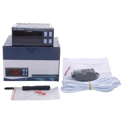 Automatic Temperature and Humidity Controller for Indoor Use digital controller kit with sensor, display, and accessories