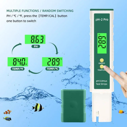 PH-2 Pro Litmus pH Meter for Water Quality Testing digital pH meter displaying pH and temperature for aquariums hydroponics pools