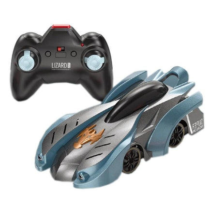 Discover a Remote Control Car for Kids' Indoor Wall Adventures - blue wall-climbing toy car with black controller