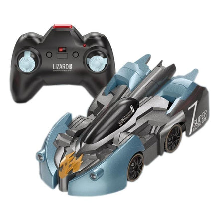 Discover a Remote Control Car for Kids' Indoor Wall Adventures - blue wall-climbing RC car with remote for rainy-day indoor play