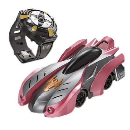 Discover a Remote Control Car for Kids' Indoor Wall Adventures - pink wall-climbing RC car with vacuum base and wrist remote for indoor play