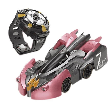 Discover a Remote Control Car for Kids' Indoor Wall Adventures - pink wall-climbing RC car with wrist remote for indoor play