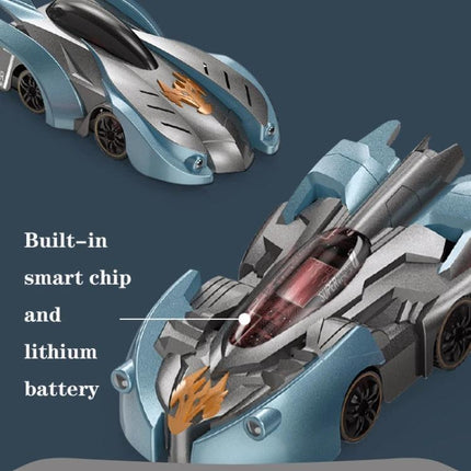 Discover a Remote Control Car for Kids' Indoor Wall Adventures - blue vacuum-base wall-climbing RC car with built-in smart chip and lithium battery