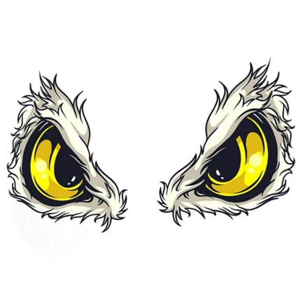 Reflective 3D Eye Car Sticker for Rearview Mirror Decoration – yellow 3D eye decal pair, reflective self-adhesive design for mirror personalization