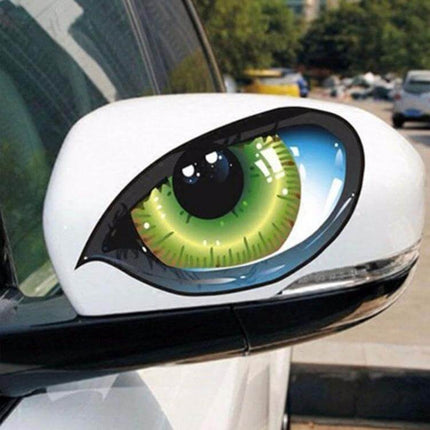Reflective 3D Eye Car Sticker for Rearview Mirror Decoration on white side mirror, green 3D eye decal reflective and weatherproof