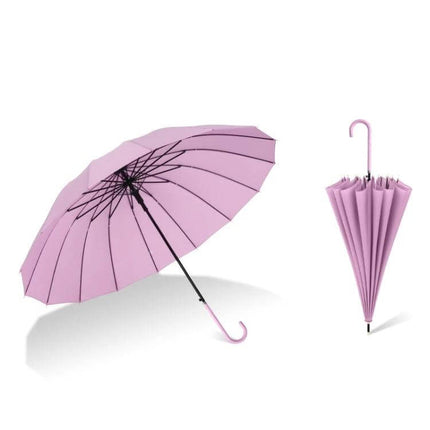 Straight Umbrella with Wooden Handle and Color Options in Pink, Classic Wooden Handle, Automatic Opening, Wind-Resistant Design