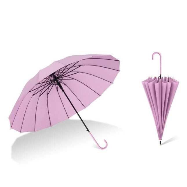 Straight Umbrella with Wooden Handle and Color Options - pink straight umbrella with wooden handle, automatic open, sturdy wind-resistant design