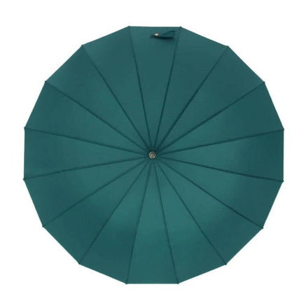 Straight Umbrella with Wooden Handle and Color Options teal top view, automatic open, classic wooden-handle design for one or two people
