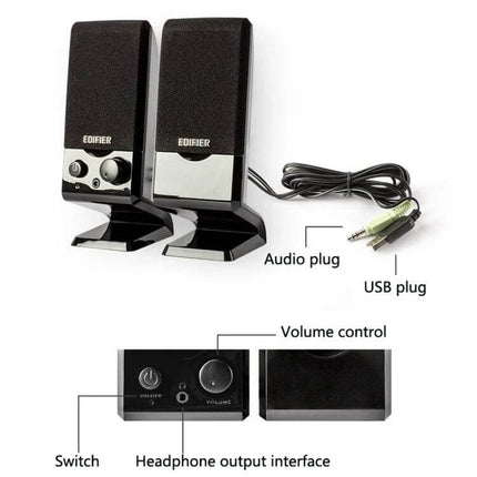 Edifier Compact USB Desktop Speaker Black For Laptop Use — compact USB desktop speakers with volume, switch, headphone output