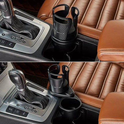 Multi Function Car Cup Rack Matt Black For Drinks And Phones shown installed in vehicle center console holding cup and phone securely
