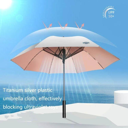 Stylish Long-Handle Umbrella with Built-in Fan for Sun and Rain Protection - pink canopy, UPF50+ cooling fan and rain shield