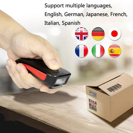 Alt Tag: NETUM Portable Wireless Barcode Scanner for Warehouse Inventory handheld scanning box with multilingual flags
