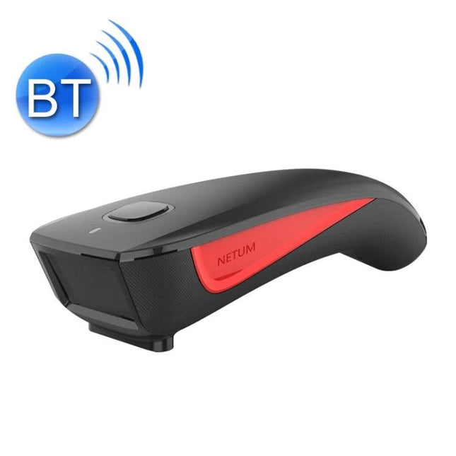 NETUM Portable Wireless Barcode Scanner for Warehouse Inventory in black and red, Bluetooth handheld scanner for fast warehouse inventory