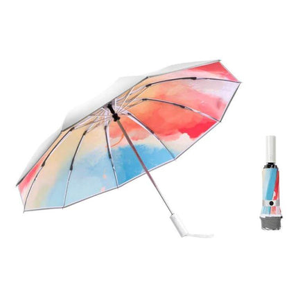 Automatic Folding Umbrella for Rain and Sun Protection in Various Colors - automatic one-button compact umbrella with watercolor print and quick-dry fabric