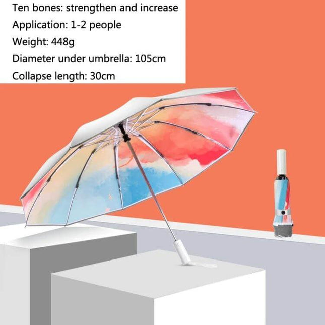 Automatic Folding Umbrella for Rain and Sun Protection in Various Colors - compact automatic one-button umbrella with colorful water-repellent canopy