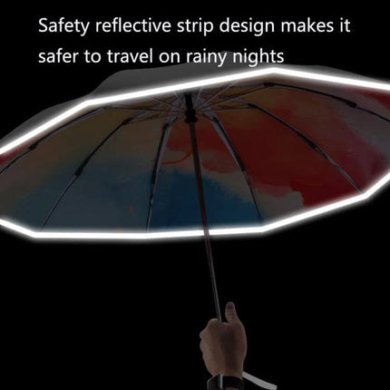 Automatic Folding Umbrella for Rain and Sun Protection in Various Colors with reflective strip for safer nighttime visibility