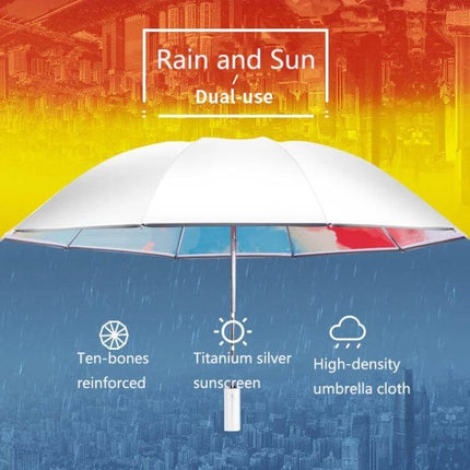 Automatic Folding Umbrella for Rain and Sun Protection in Various Colors - white automatic folding umbrella with ten-bone frame and titanium silver sunscreen fabric