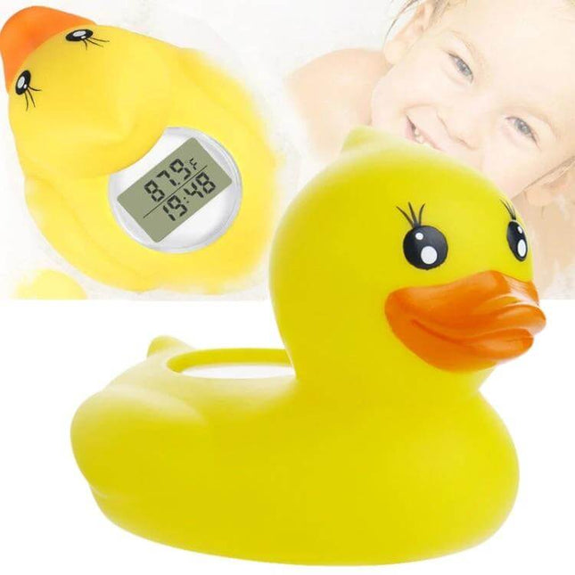 Duck Shaped Bath Thermometer Yellow For Kids Bath Time Safety - yellow duck with digital display and color-coded LEDs for bath temperature