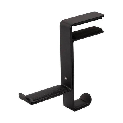Metal Earphone Holder For Desk Black Compact Stand holding earbuds and small headphones on a clutter-free desk