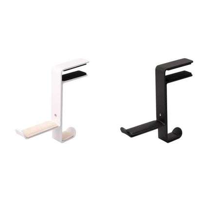 Metal Earphone Holder For Desk Black Compact Stand on desk holding earbuds and preventing tangles in black and white