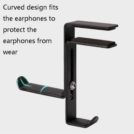 Metal Earphone Holder For Desk Black Compact Stand showing curved padded arm and two-tier desk hook for earbuds