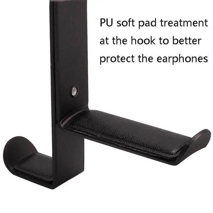 Metal Earphone Holder For Desk Black Compact Stand featuring PU soft pad hooks to protect earbuds and reduce desk clutter