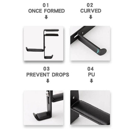 Metal Earphone Holder For Desk Black Compact Stand showcasing curved PU pads, anti-drop hooks and compact black metal design
