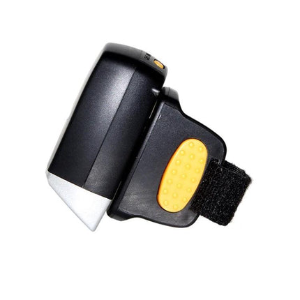 NETUM Wireless Bluetooth Ring Scanner for Hands-Free Scanning - black wearable ring barcode scanner with yellow button and adjustable strap
