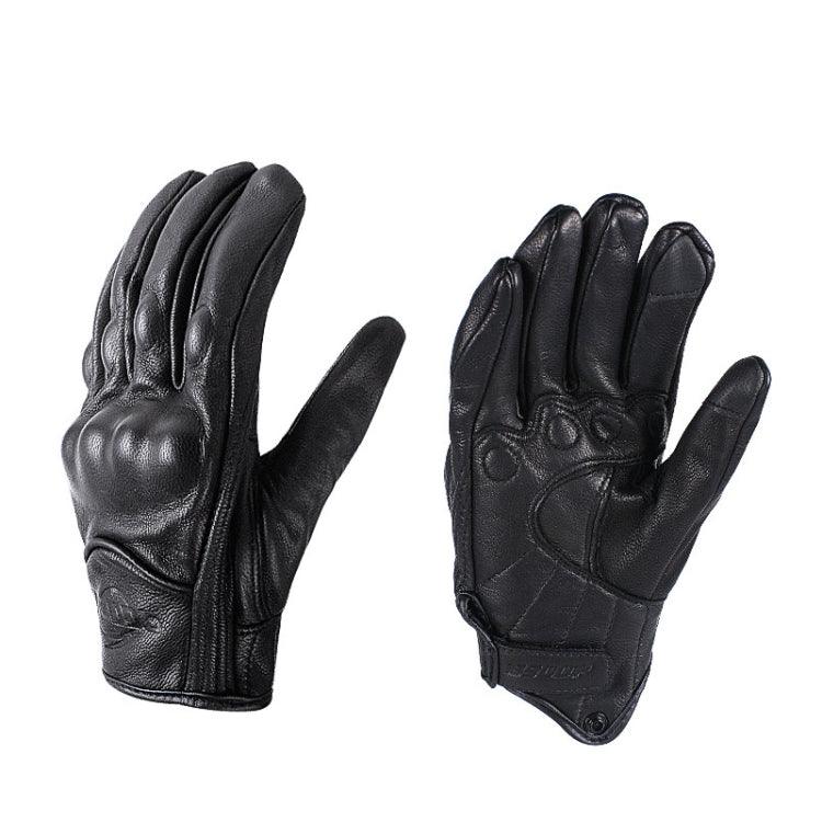 Ultimate All-Weather Leather Motorcycle Gloves - Full Finger, Touchscreen Compatible, Breathable & Impact-Resistant