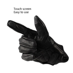 Ultimate All-Weather Leather Motorcycle Gloves - Full Finger, Touchscreen Compatible, Breathable & Impact-Resistant