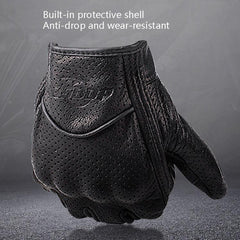 Ultimate All-Weather Leather Motorcycle Gloves - Full Finger, Touchscreen Compatible, Breathable & Impact-Resistant