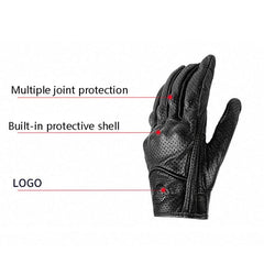 Ultimate All-Weather Leather Motorcycle Gloves - Full Finger, Touchscreen Compatible, Breathable & Impact-Resistant