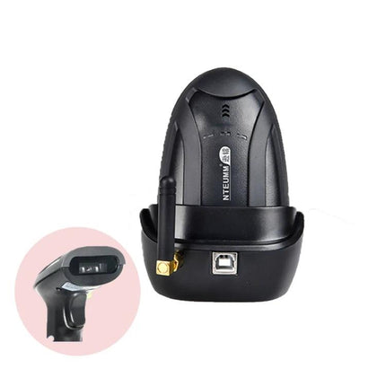 NETUM H8 Wireless Barcode Scanner for Supermarket Use - black wireless scanner with charging cradle and antenna for retail POS and inventory