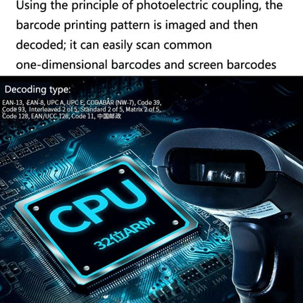 NETUM H8 Wireless Barcode Scanner for Supermarket Use handheld scanner scanning barcodes over CPU circuit board background