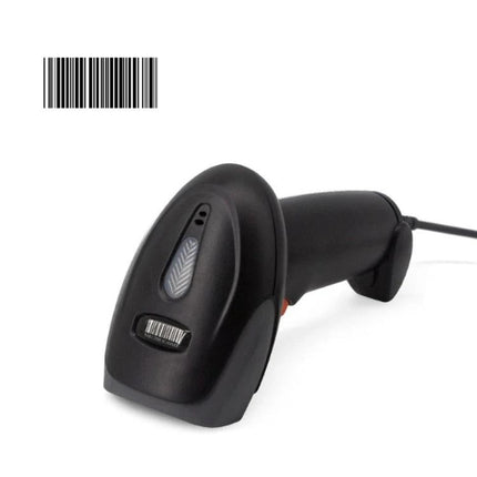 SYCREADER Laser Barcode Scanner for Supermarket Use black wired handheld scanner with barcode graphic
