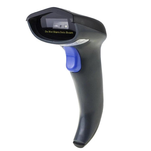 NETUM Wireless and Wired Barcode QR Code Scanner handheld scanner angled view with blue trigger for retail inventory