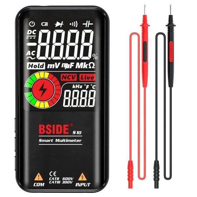 BSIDE Digital Multimeter for Voltage and Capacitance Testing with 3.5-inch display and red/black probes