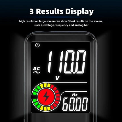 BSIDE Digital Multimeter for Voltage and Capacitance Testing showing 110.0V AC, frequency 60.00Hz and colorful analog bar on 3.5-inch display