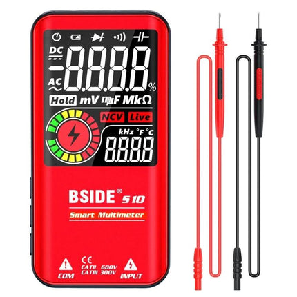 BSIDE Digital Multimeter for Voltage and Capacitance Testing red handheld multimeter with probes and 3.5-inch display