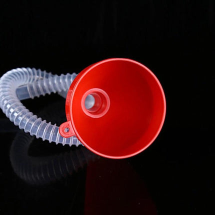 Plastic Funnel for Pouring Oil into Vehicles with Soft Pipe - red plastic funnel with flexible clear hose for spill-free vehicle oil changes