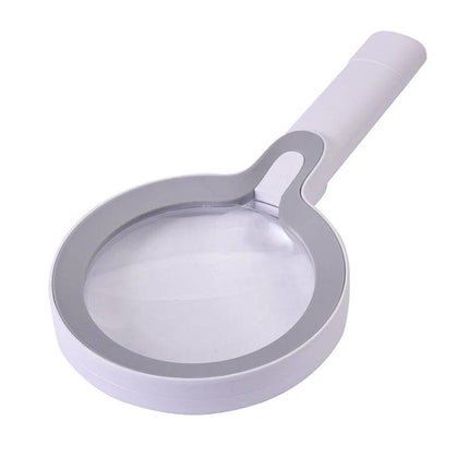 Hand-Held Magnifying Glass with LED Lights for Reading and Elderly Use - White dual-lens magnifier with LED for reading, jewelry and low-light tasks