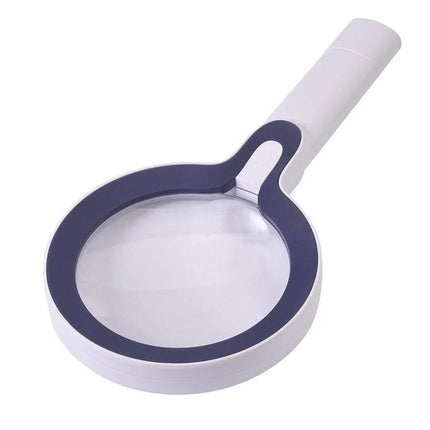 Hand-Held Magnifying Glass with LED Lights for Reading and Elderly Use, white handheld magnifier with primary and secondary lens and LED light
