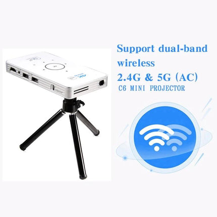 Portable Mini Projector for Home and Mobile Viewing on tabletop tripod, dual-band 2.4G & 5G wireless, 1080P DLP compact Android 5.1 projector